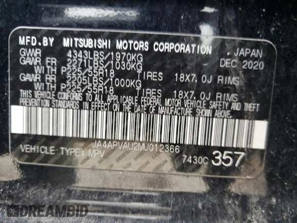 2021 Mitsubishi Outlander Sport SE with VIN JA4APVAU2MU012366, listed as a Copart auction lot 50684245 with 90,639 mi miles and Clean Title. Bid and sale history available at carsss.com. Image 13.
