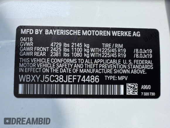 2018 BMW X2 xDrive28i with VIN WBXYJ5C38JEF74486, listed as a Copart auction lot 44263755 with 45,731 mi miles and Salvage Title. Bid and sale history available at carsss.com. Image 15.