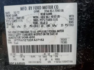 2013 Ford F-150 XL with VIN 1FTFW1ET2DFA37152, listed as a Copart auction lot 43665905 with 215,479 mi miles and Salvage Title. Bid and sale history available at carsss.com. Image 14.