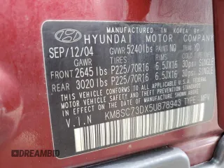 2005 Hyundai Santa Fe GLS with VIN KM8SC73DX5U878943, listed as a Copart auction lot 61337024 with 127,857 mi miles and Salvage Title. Bid and sale history available at carsss.com. Image 13.