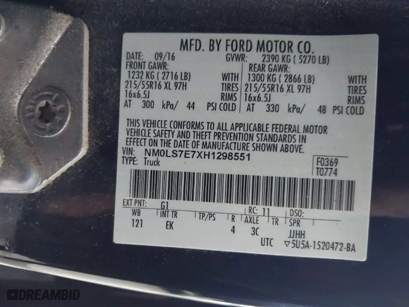 2017 Ford Transit Connect Van XL with VIN NM0LS7E7XH1298551, listed as a IAAI auction lot 41734328 with 70,264 mi miles. Bid and sale history available at carsss.com. Image 9.