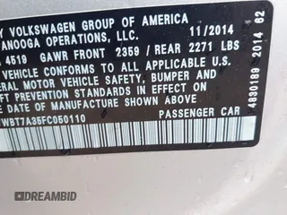 2015 Volkswagen Passat Sport с VIN 1VWBT7A35FC050110, выставлен на аукционе IAAI как лот 41937257 с пробегом 113 396 миль миль и . История ставок и продаж доступна на DreamBid. Изображение 9.