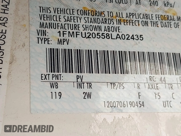 2008 Ford Expedition Limited with VIN 1FMFU20558LA02435, listed as a IAAI auction lot 42237365 with 147,204 mi miles and . Bid and sale history available at DreamBid. Image 9.