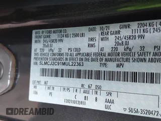 2021 Lincoln Corsair Reserve with VIN 5LMCJ2C91MUL22363, listed as a IAAI auction lot 41376573 with 49,201 mi miles. Bid and sale history available at carsss.com. Image 9.