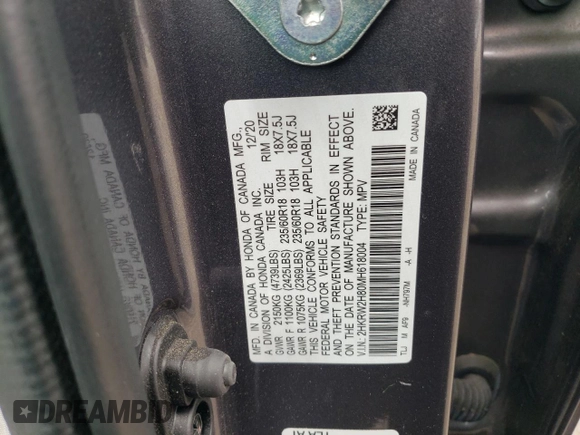 2021 Honda CR-V EX-L with VIN 2HKRW2H80MH618004, listed as a Copart auction lot 53980895 with 48,072 mi miles and Salvage Title. Bid and sale history available at DreamBid. Image 13.