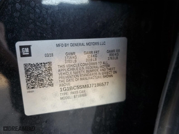 2018 Chevrolet Cruze LS with VIN 1G1BC5SM8J7186577, listed as a Copart auction lot 86330164 with 77,476 mi miles and Salvage Title. Bid and sale history available at carsss.com. Image 12.