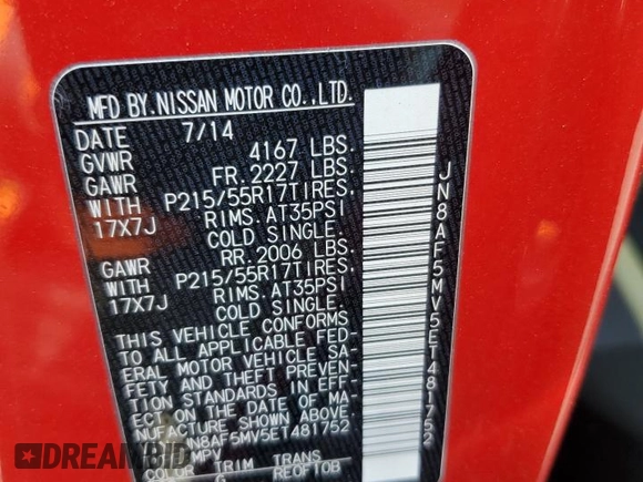 2014 Nissan Juke SV with VIN JN8AF5MV5ET481752, listed as a Copart auction lot 44205875 with 99,257 mi miles and Salvage title. Bid and sale history available at DreamBid. Image 13.