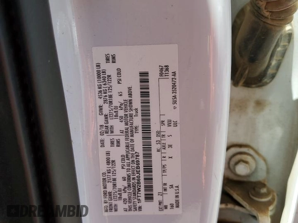 2018 Ford F-250 XL с VIN 1FT7W2B60JEB69787, выставлен на аукционе Copart как лот 57414624 с пробегом 192 636 миль миль и Списание • Salvage title. История ставок и продаж доступна на DreamBid. Изображение 12.