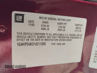2001 Buick LeSabre Custom with VIN 1G4HP54K314211268, listed as a IAAI auction lot 42179186 with 230,278 mi miles and . Bid and sale history available at carsss.com. Image 9.