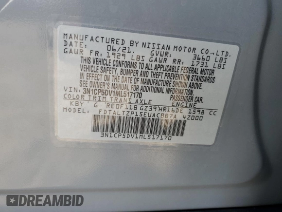 2021 Nissan Kicks SR with VIN 3N1CP5DV1ML517170, listed as a Copart auction lot 48242955 with 24,957 mi miles and Salvage Title. Bid and sale history available at carsss.com. Image 12.