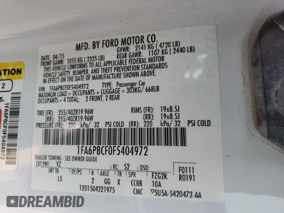 2015 Ford Mustang GT z VIN 1FA6P8CF0F5404972, wystawiony jako Copart lot #55903375 z przebiegiem 39 414 mil mil oraz Szkody całkowita. Historia ofert i sprzedaży dostępna na DreamBid. Obrazek 12.