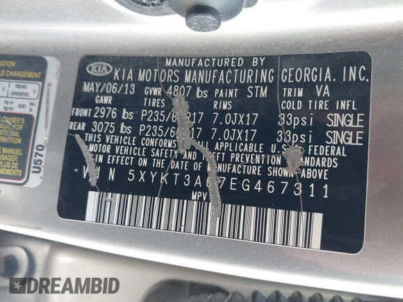 2014 Kia Sorento LX z VIN 5XYKT3A67EG467311, wystawiony jako IAAI lot #42226234 z przebiegiem 220 422 mil mil oraz . Historia ofert i sprzedaży dostępna na DreamBid. Obrazek 9.
