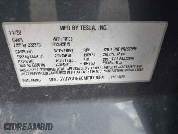 2021 Tesla Model Y Long Range z VIN 5YJYGDEE6MF070068, wystawiony jako IAAI lot #42224634 z przebiegiem 33 850 mil mil oraz . Historia ofert i sprzedaży dostępna na DreamBid. Obrazek 9.