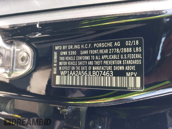 2018 Porsche Macan with VIN WP1AA2A56JLB07463, listed as a IAAI auction lot 41869415 with 112,053 mi miles. Bid and sale history available at carsss.com. Image 9.