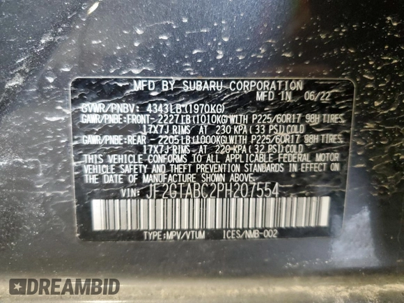 2023 Subaru Crosstrek with VIN JF2GTABC2PH207554, listed as a Copart auction lot 47368105 with 33,843 mi miles and Salvage title. Bid and sale history available at DreamBid. Image 13.