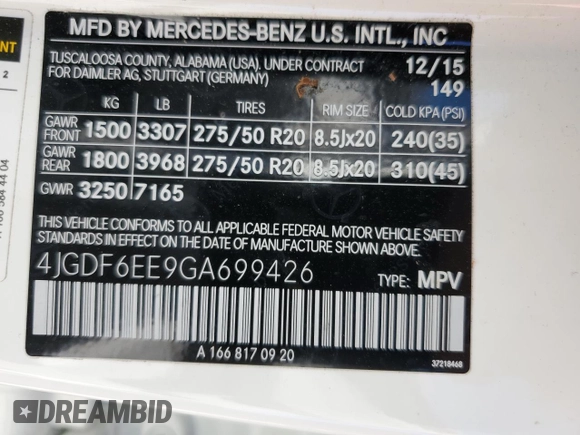 2016 Mercedes-Benz GL with VIN 4JGDF6EE9GA699426, listed as a Copart auction lot 88930815 with 34,516 mi miles and Salvage Title. Bid and sale history available at carsss.com. Image 13.