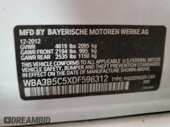 2013 BMW 3 Series 328i xDrive z VIN WBA3B5C5XDF596312, wystawiony jako Copart lot #88660715 z przebiegiem 76 751 mil mil oraz Szkoda całkowita • Salvage title. Historia ofert i sprzedaży dostępna na DreamBid. Obrazek 12.