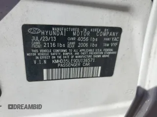 2013 Hyundai Elantra with VIN KMHD35LE9DU136571, listed as a Copart auction lot 59024955 with 105,290 mi miles and Salvage title. Bid and sale history available at DreamBid. Image 12.