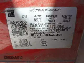 2024 Chevrolet Trax 1RS with VIN KL77LGE28RC201520, listed as a IAAI auction lot 41854028 with 20,737 mi miles. Bid and sale history available at carsss.com. Image 9.
