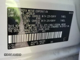 2024 Toyota Venza LE z VIN JTEAAAAH9RJ186457, wystawiony jako Copart lot #54193415 z przebiegiem 6 428 mil mil oraz Szkoda całkowita • Salvage title. Historia ofert i sprzedaży dostępna na DreamBid. Obrazek 14.