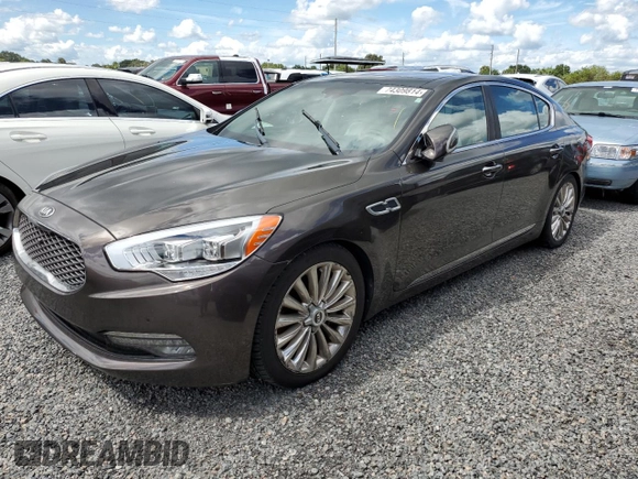 2015 Kia K900 Luxury with VIN KNALW4D48F6017602, listed as a Copart auction lot 74309814 with 0 mi miles and Salvage Title. Bid and sale history available at carsss.com. Image 1.