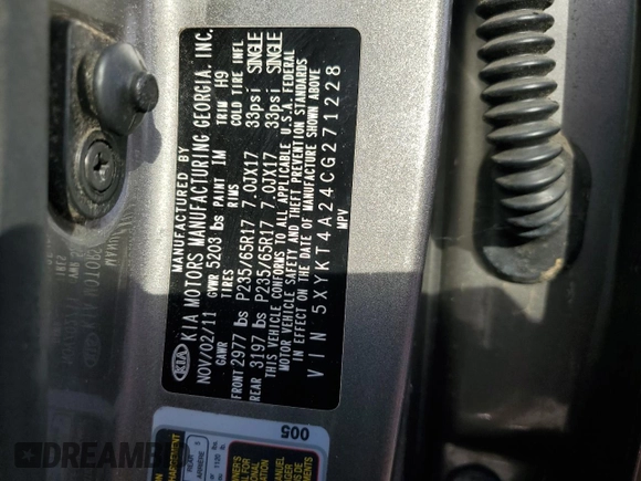 2012 Kia Sorento LX with VIN 5XYKT4A24CG271228, listed as a Copart auction lot 47859595 with Not Provided miles and Salvage Title. Bid and sale history available at carsss.com. Image 14.