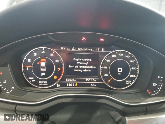 2017 Audi A4 Premium Plus with VIN WAUENAF44HN009318, listed as a Copart auction lot 57634515 with 53,636 mi miles and Salvage title. Bid and sale history available at DreamBid. Image 9.