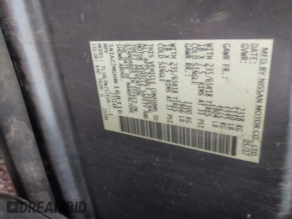 2017 Nissan Murano S с VIN 5N1AZ2MGXHN168316, выставлен на аукционе IAAI как лот 42518511 с пробегом 161 046 миль миль и . История ставок и продаж доступна на DreamBid. Изображение 9.