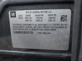 2016 Buick LaCrosse Leather with VIN 1G4GB5G31GF221759, listed as a IAAI auction lot 41216849 with 1 mi miles. Bid and sale history available at carsss.com. Image 9.