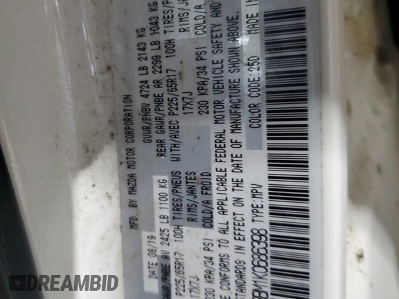 2019 Mazda CX-5 Sport with VIN JM3KFBBM1K0686398, listed as a Copart auction lot 42091325 with Not Provided miles and Salvage Title. Bid and sale history available at DreamBid. Image 13.