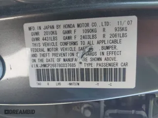 2008 Honda Accord Sdn EX-L with VIN JHMCP26878C037685, listed as a IAAI auction lot 42008966 with 186,865 mi miles. Bid and sale history available at carsss.com. Image 9.