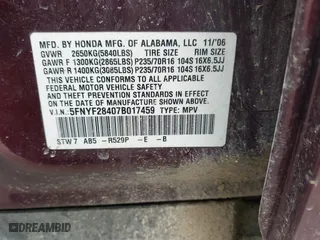 2007 Honda Pilot EX with VIN 5FNYF28407B017459, listed as a IAAI auction lot 41687985 with 177,200 mi miles. Bid and sale history available at carsss.com. Image 9.
