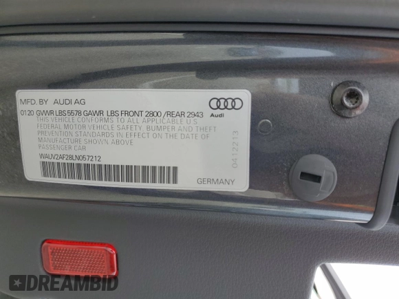 2020 Audi A7 Prestige with VIN WAUV2AF28LN057212, listed as a Copart auction lot 55405124 with 45,090 mi miles and Salvage Title. Bid and sale history available at carsss.com. Image 12.
