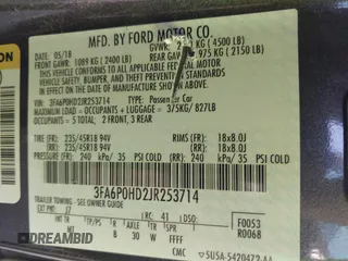2018 Ford Fusion SE with VIN 3FA6P0HD2JR253714, listed as a IAAI auction lot 42059879 with 115,995 mi miles and . Bid and sale history available at DreamBid. Image 9.