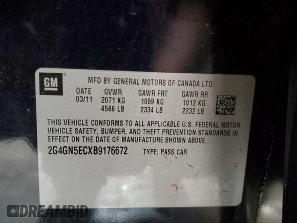 2011 Buick Regal CXL RL1 with VIN 2G4GN5ECXB9176672, listed as a Copart auction lot 82751464 with Not Provided miles and Salvage Title. Bid and sale history available at DreamBid. Image 12.