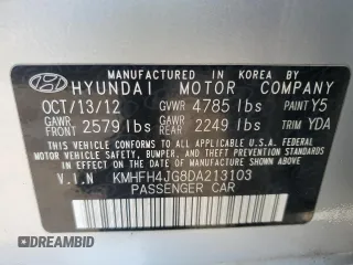 2013 Hyundai Azera z VIN KMHFH4JG8DA213103, wystawiony jako Copart lot #57781955 z przebiegiem 173 515 mil mil oraz Czysty tytuł • Clean title. Historia ofert i sprzedaży dostępna na DreamBid. Obrazek 12.