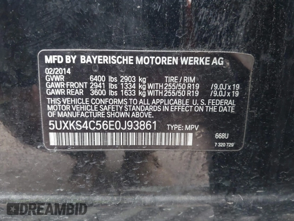 2014 BMW X5 xDrive35d with VIN 5UXKS4C56E0J93861, listed as a IAAI auction lot 41906775 with 149,263 mi miles. Bid and sale history available at carsss.com. Image 9.