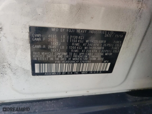 2015 Subaru Outback 2.5i Limited with VIN 4S4BSBNCXF3260944, listed as a Copart auction lot 46980545 with 167,515 mi miles and Salvage Title. Bid and sale history available at carsss.com. Image 13.