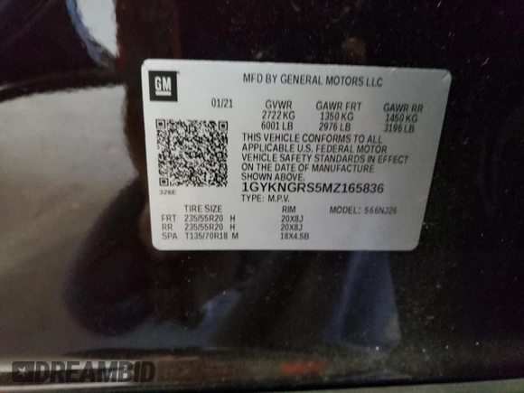 2021 Cadillac XT5 AWD Sport z VIN 1GYKNGRS5MZ165836, wystawiony jako Copart lot #77872264 z przebiegiem 46 065 mil mil oraz Szkoda całkowita • Salvage title. Historia ofert i sprzedaży dostępna na DreamBid. Obrazek 13.