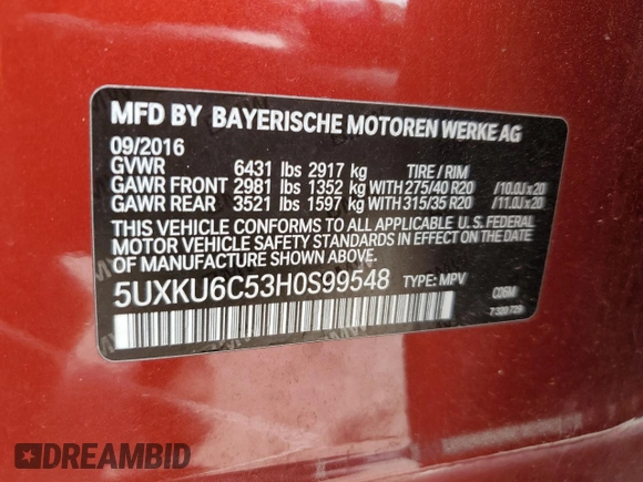 2017 BMW X6 xDrive50i with VIN 5UXKU6C53H0S99548, listed as a Copart auction lot 46370795 with 89,800 mi miles and Clean Title. Bid and sale history available at carsss.com. Image 13.