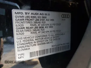 2020 Audi Q7 Premium Plus with VIN WA1LJAF74LD011658, listed as a Copart auction lot 88143785 with 44,250 mi miles and Salvage title. Bid and sale history available at DreamBid. Image 13.