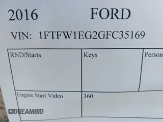 2016 Ford F-150 XLT z VIN 1FTFW1EG2GFC35169, wystawiony jako IAAI lot #42105434 z przebiegiem Nie podano mil oraz . Historia ofert i sprzedaży dostępna na DreamBid. Obrazek 9.