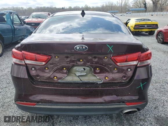 2016 Kia Optima LX with VIN 5XXGT4L35GG041185, listed as a Copart auction lot 50171935 with 165,619 mi miles and Salvage title. Bid and sale history available at DreamBid. Image 6.