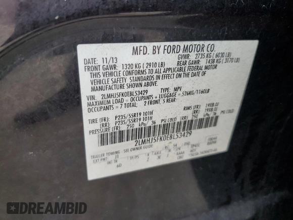 2014 Lincoln MKT with VIN 2LMHJ5FK0EBL53429, listed as a Copart auction lot 88496855 with 370,610 mi miles and Salvage Title. Bid and sale history available at DreamBid. Image 15.