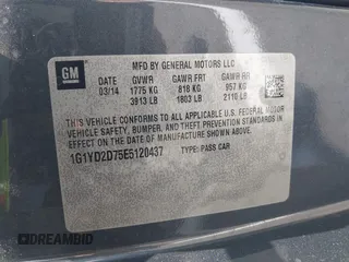 2014 Chevrolet Corvette 2LT with VIN 1G1YD2D75E5120437, listed as a IAAI auction lot 42588343 with Not provided miles and . Bid and sale history available at DreamBid. Image 9.