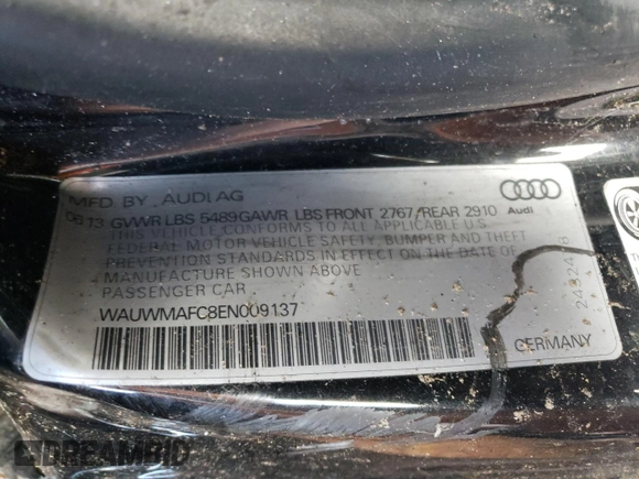 2014 Audi A7 3.0 TDI Premium Plus with VIN WAUWMAFC8EN009137, listed as a Copart auction lot 74821574 with 0 mi miles and Clean Title. Bid and sale history available at carsss.com. Image 12.