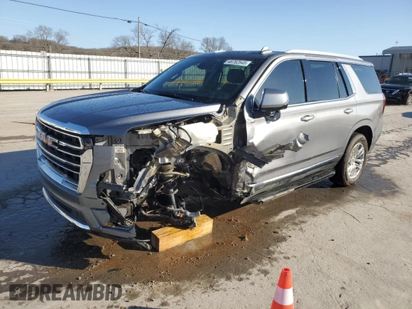 2021 GMC Yukon SLT with VIN 1GKS1BKD9MR194633, listed as a Copart auction lot 48762645 with 56,502 mi miles and Salvage Title. Bid and sale history available at carsss.com. Image 1.