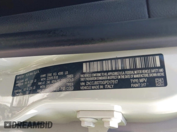 2016 Jeep Renegade Limited with VIN ZACCJBDT0GPD17517, listed as a IAAI auction lot 42563486 with 134,693 mi miles and . Bid and sale history available at DreamBid. Image 9.