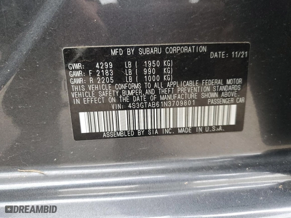 2022 Subaru Impreza with VIN 4S3GTAB61N3709801, listed as a Copart auction lot 53182765 with 33,656 mi miles and Salvage Title. Bid and sale history available at carsss.com. Image 15.