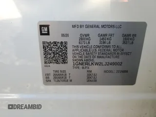 2020 Chevrolet Traverse LS with VIN 1GNERLKW2LJ249002, listed as a Copart auction lot 85894354 with 88,783 mi miles and Salvage Title. Bid and sale history available at carsss.com. Image 15.